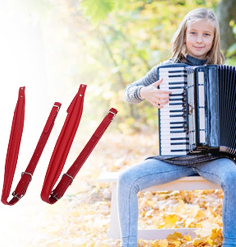Cocoarm Accordion Harness Straps, Adjustable Shoulder Belts for 16-120 Bass Accordion, Soft PU Leather, Red - Image 2